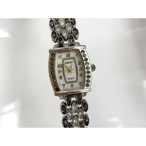 Embassy GEM9049L Marcasite Silver T Quartz Vintage Wristwatch - 14mm - WORKS! - Picture 2 of 8